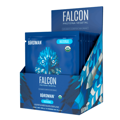 Falcon Protein - Proteína Vegana Orgánica en Polvo - Natural 12 Pack Sobres