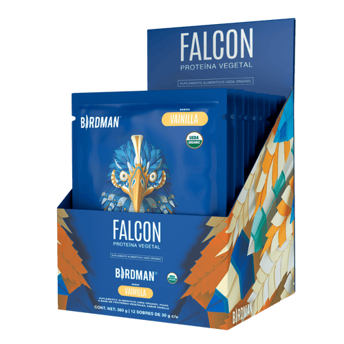 Falcon Protein - Proteína Vegana Orgánica en Polvo - Vainilla 12 Pack Sobres