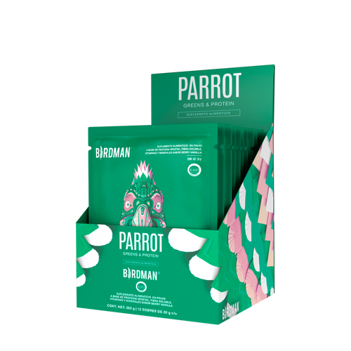 Parrot Greens & Protein - Proteína en Polvo con Verdes & Vitaminas - Berry Vainilla 12 Pack Sobres