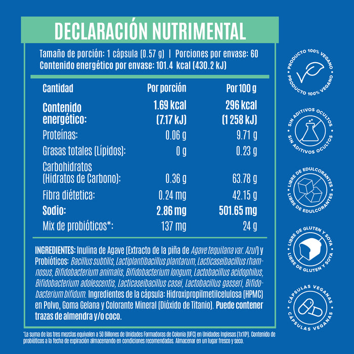 Premium All-In-One Probiotic - Probióticos con 50 Billones de UFC - 60 Cápsulas - 60 Porciones